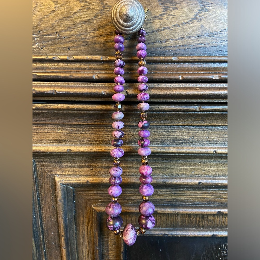 Natural graduated purple stone 19” necklace